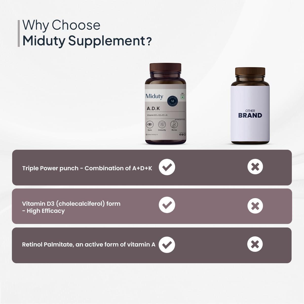 Miduty Vitamin ADK Multivitamin Contains Vitamin A - D3 - K1 - K2 Immunity Booster, Bone Strength, Healthy Heart Vitamin ADK Supplement For Men and Women - 30 Capsules