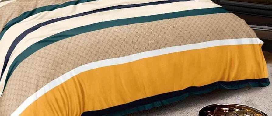 The Home Style Cotton Feel Glace Cotton Elastic Fitted Printed Double Bed King Size Bedsheet With 2 Pillow Cover,300 TC,Multicolor ButterScotch