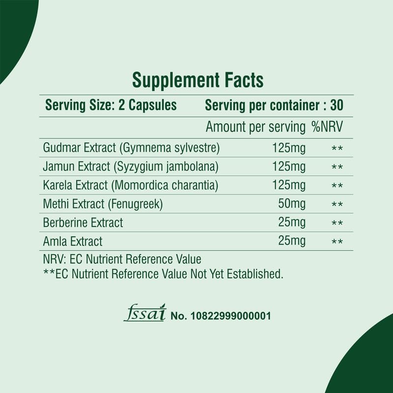 Diabetic Support Capsules | Blood Sugar & Wellness Support | 100% Vegetarian | 60 Capsules