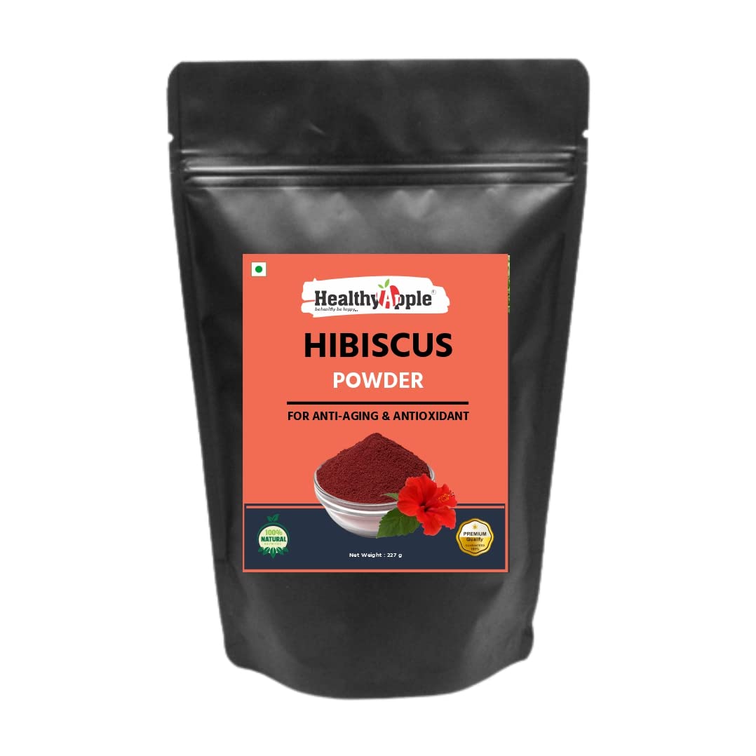 Healthy Apple Pure Edible Hibiscus Powder (227g / 0.5 lb) - Premium Hibiscus Sabdariffa Flower Extract for Refreshing Herbal Tea, Anti-Aging Skincare Face Masks, Hair Growth & Antioxidant Support