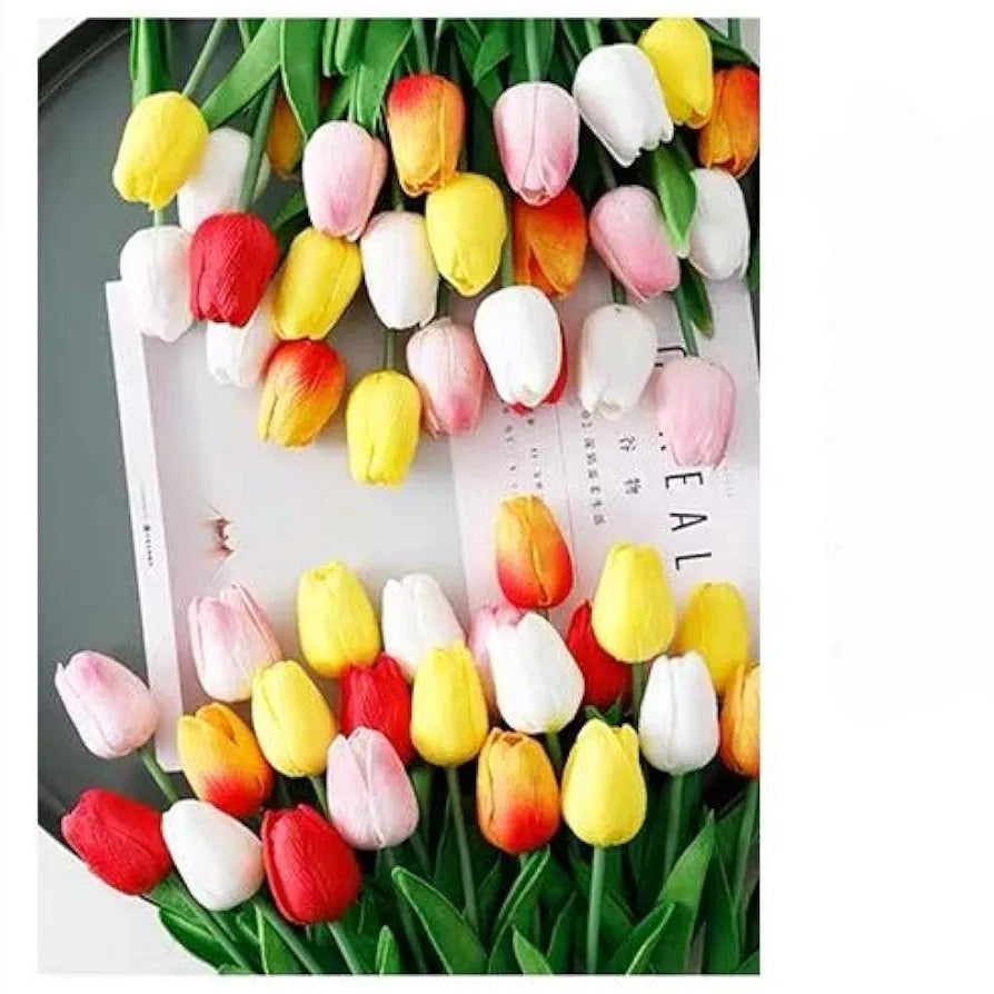 PU Real Touch Tulips Artificial Flowers 12 Pcs Flowers Arrangement Bouquet Colourful