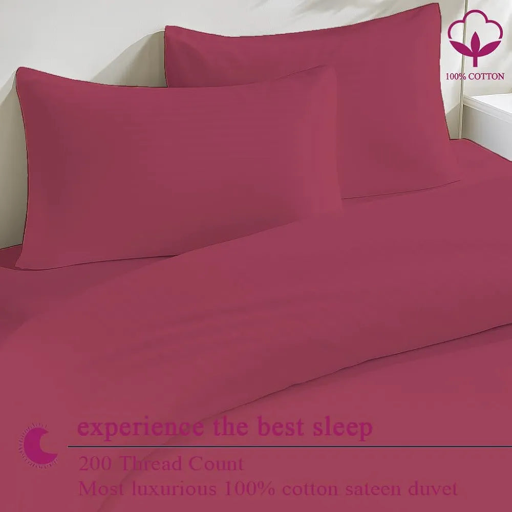 Trance Home Linen Zippered 100% Cotton 200 TC Satin Stripe Queen Duvet Cover Quilt Cover with 2 Pillow Covers Colour Rose Pink