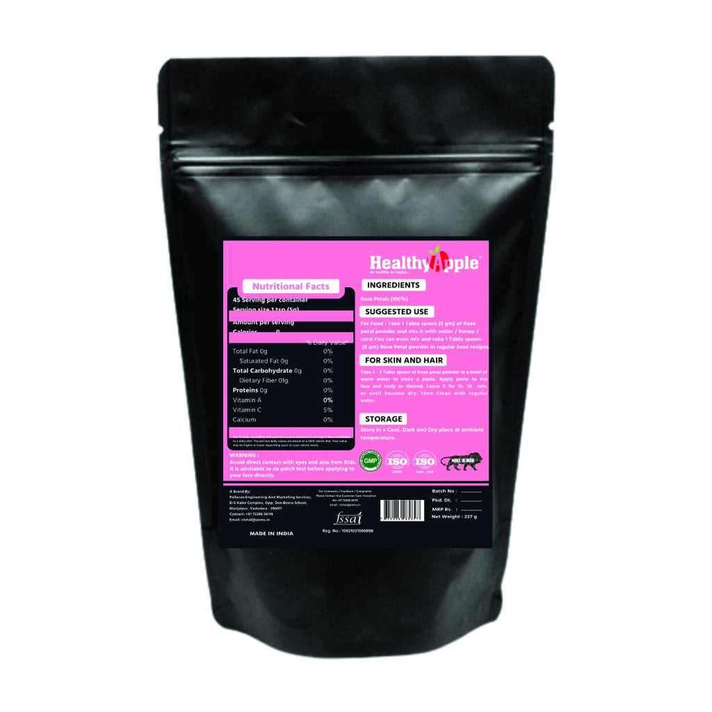 Healthy Apple Rose Petals Powder 227g | Half Pound | 8 oz | Rosa Centifolia | Kashmir Origin | for Natural Face Packs & Facial Mask Formulations | 100% Pure | Chemical-Free | Preservative-Free