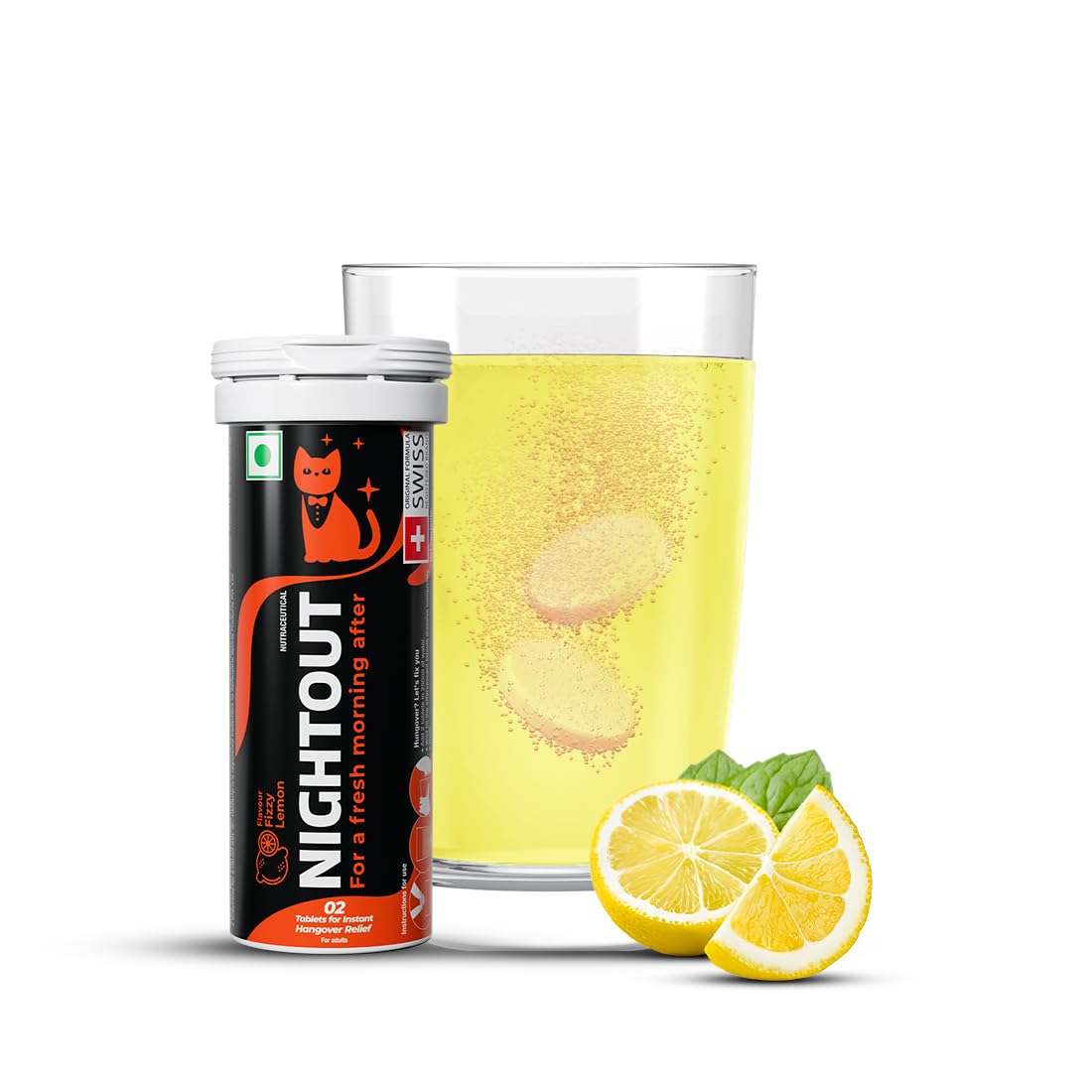 Fast&Up NightOut | 10 Effervescent tabs | Instant Hangover Relief | Helps detoxify liver | Rapid hydration & energy | Helps prevent Hangover | Zero sugar | Fizzy lemon flavour