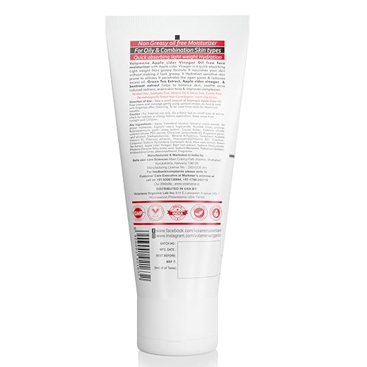 Volamena Apple Cider Vinegar Face Cream Light Weight Oil Free Mosturizer Cream - 100 ml