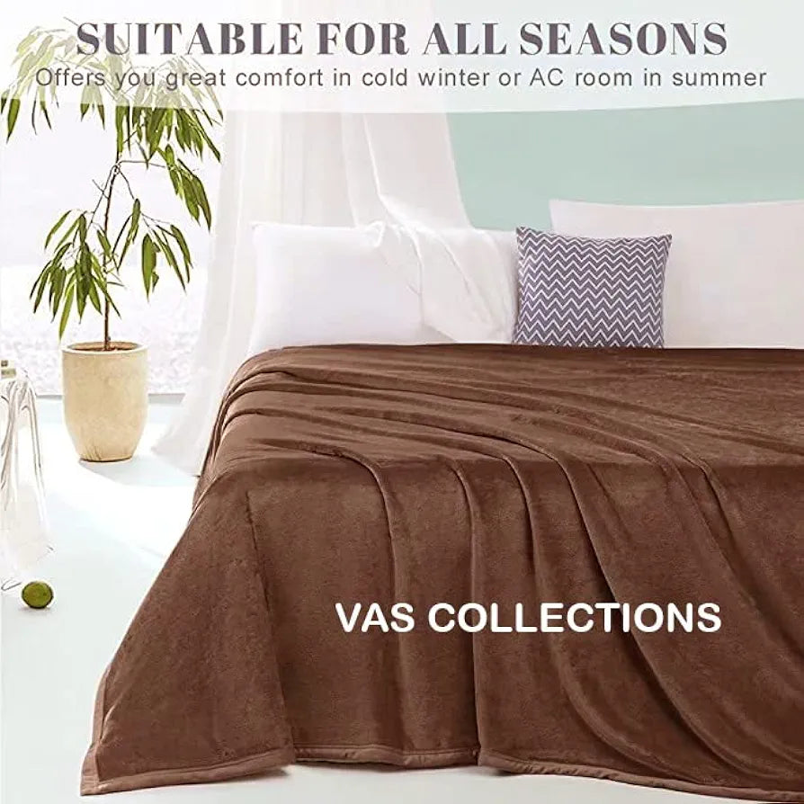 Homekart Premium Solid Color Soft Plush Mink Blanket Ultra Cozy and Warm Silky Soft All-Season Double Bed Blanket TC - 120 Brown