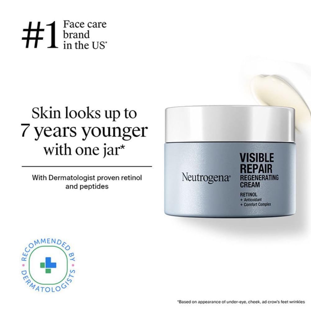 Neutrogena Visible Repair Retinol Day & Night Cream 50g |With Derm Proven Retinol, Peptides & Soothing Complex | Boosts Collagen for Anti-Ageing | Visibly Renews Skin Texture, Evens Tone & Smoothes Fine Lines | Non Irritating