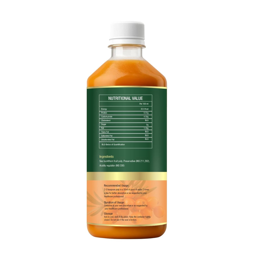 Himayya Sea Buckthorn Juice 500 ML | Herbal Buckthorn Berry Juice with Natural Vitamin C, Omega 3 6 7 9 Supplement & Antioxidants | Herbal Supports for Immunity, Skin Glow & Gut Health - (Pack of 1)