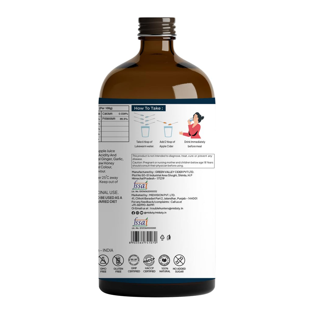 Miduty Palak Notes Apple Cider Vinegar | Apple Cider Vinegar supplement | Weight loss Supplement | Apple Cider Vinegar syrup | Digestive enzyme Supplement (Honey, Ginger, Lemon, Garlic)
