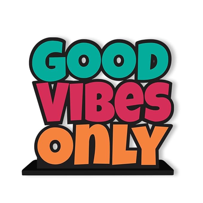 Artvibes Wooden Idols and Figurine Good Vibes Only Motivational Quotes Table Decoration for Office Desk | Home Decor Item