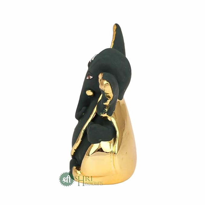 Indicast God Ganpati Gold Plated Ganesha Idol Murti for Car Dashoboard & Home Office Decor