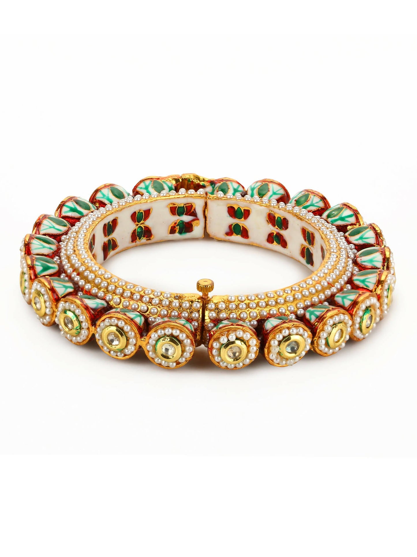Gold-Polished Green Kundan-Studded Bangle - Ruby Raang