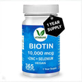 Vitaruhe Biotin High Dose Biotin + Zinc + Selenium Vegan Hair Growth Supplement for Healthy Skin, Hair and Nails, Full Year Supply, 365 Tablets