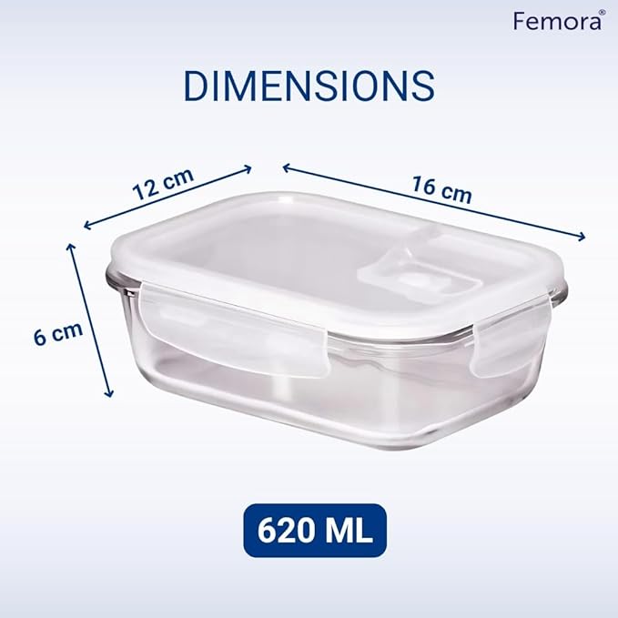Femora Borosilicate Glass Containers for Kitchen | Storage Box for Kitchen With Air Vent Lid | Set of 3 | 620 Ml