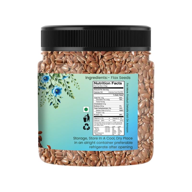 MarwarBites Flax Seeds | Natural & Unroasted | Whole Premium Seeds in Resealable Jar | Raw Edible Grade | Ideal for Cooking, Baking, Topping, Smoothies, Salads & More