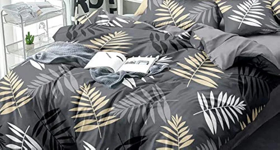 The Home Style Cotton Feel Glace Cotton Floral Printed King Size Double Bed Bedsheet With 2 Pillow Cover 300 TC Midnight Leaf