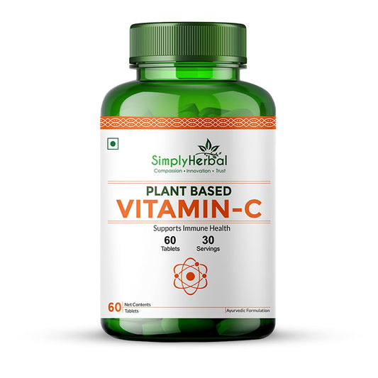 Simply Herbal Plant Based Vitamin C Tablet for Glowing Skin & Face, Ascorbic Acid, Amla Extract, Skin Glowing Supplement Promote Beauty & Health for Men & Women - 60 Tablets