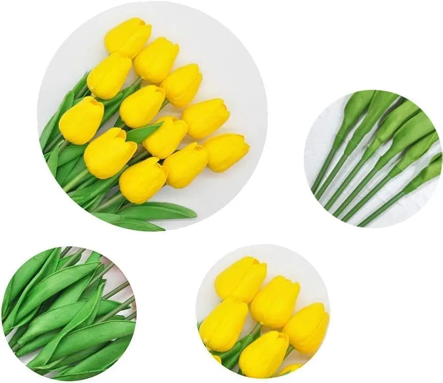 PU Real Touch Tulips Artificial Flowers 10 Pcs Flowers Arrangement Bouquet Yellow