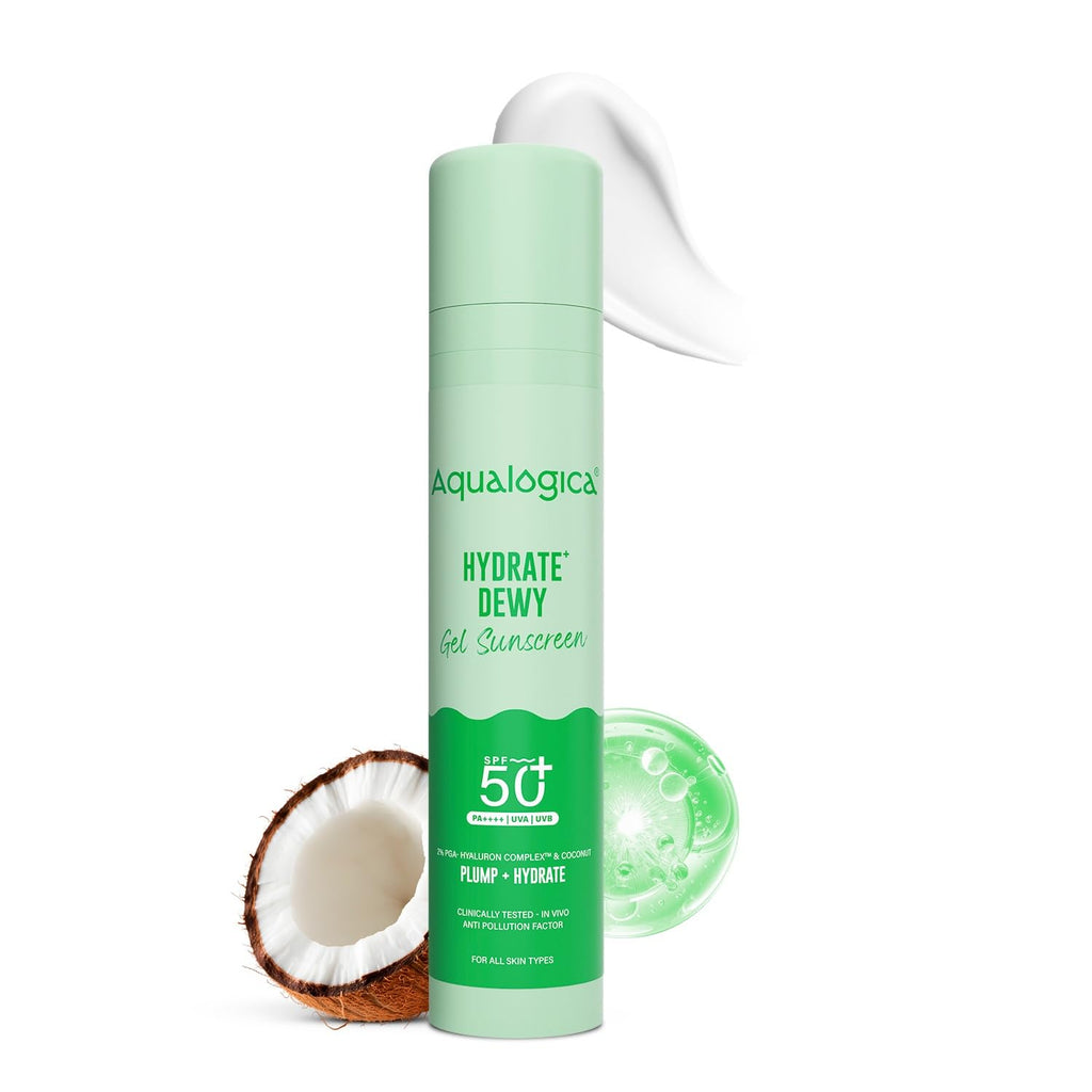 Aqualogica Hydrate+ Dewy Sunscreen SPF 50 PA+++ 50g | UVA/B & Blue Light Protection for Men & Women | For Oily, Combination & Dry Skin | Fragrance-Free