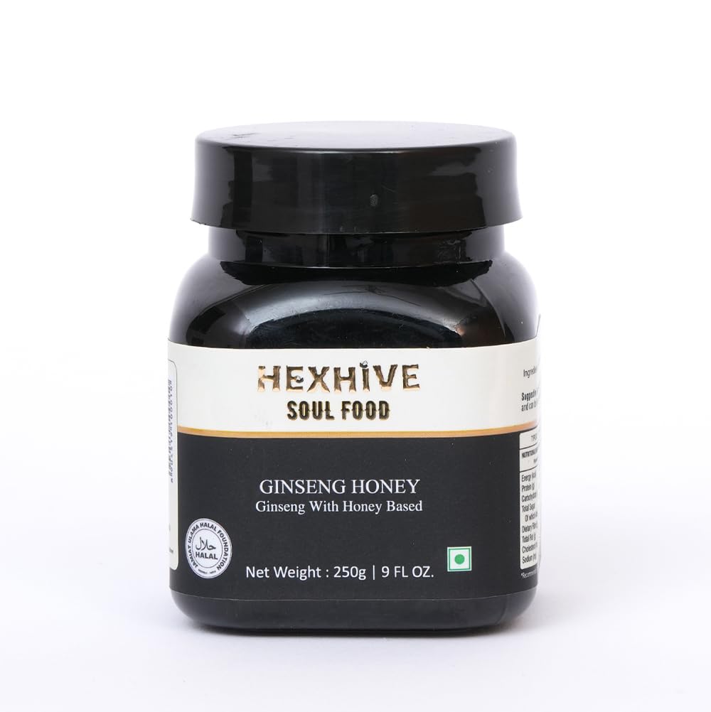 Hexhive Ginseng Honey | Raw Honey Infused with Ginseng Extract | Ayurvedic Energy & Stamina Booster | Immunity, Focus & Vitality Support | Natural Sweetener | No Added Sugar | 250g