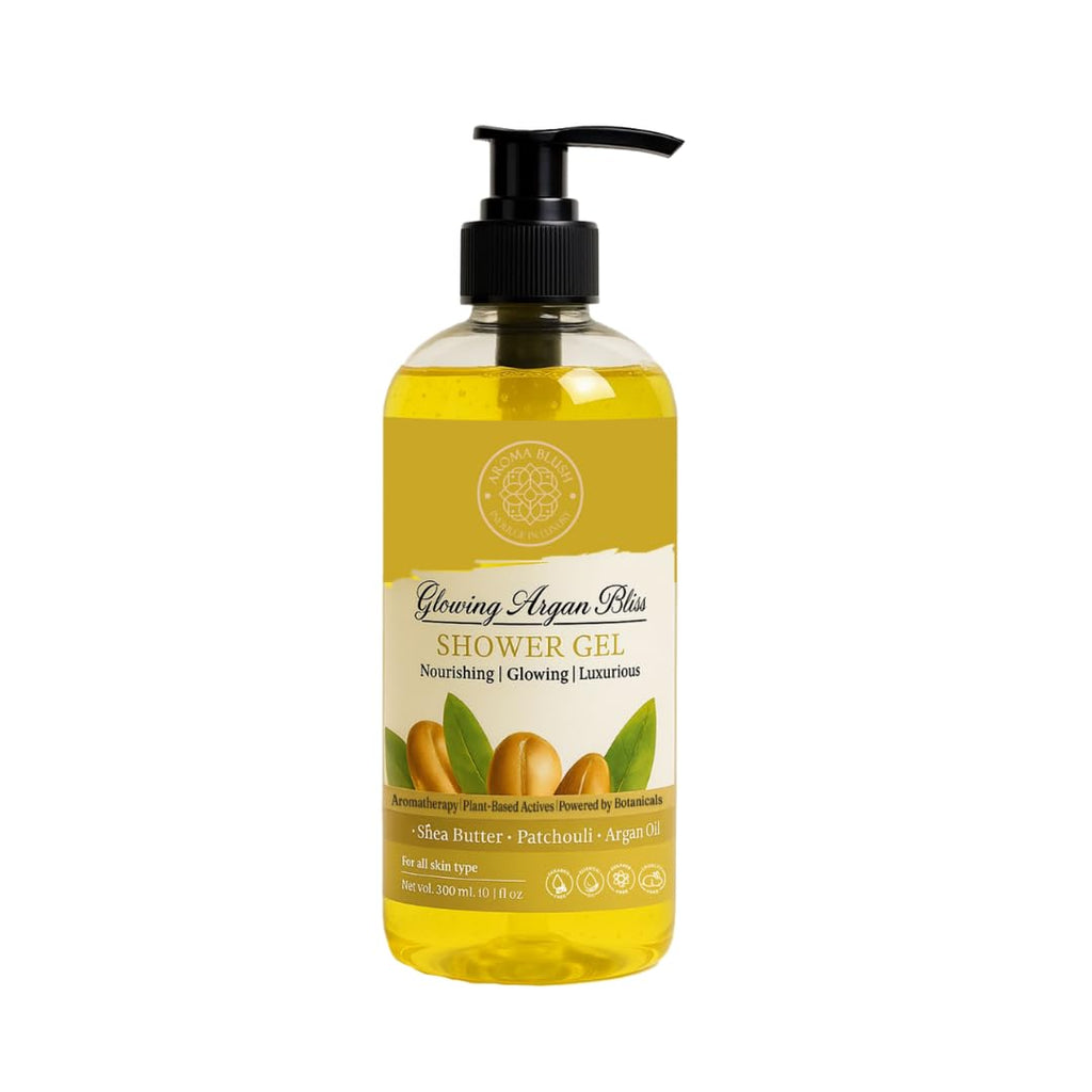 Aromablush - Glowing Argan Bliss Shower Gel | Shea Butter, Argan Oil, Patchouli, Vitamin E | Deep Moisturizing, Anti-Aging | Sulfate-Free, Paraben-Free | Rich Lather, Earthy Fragrance | 300ml
