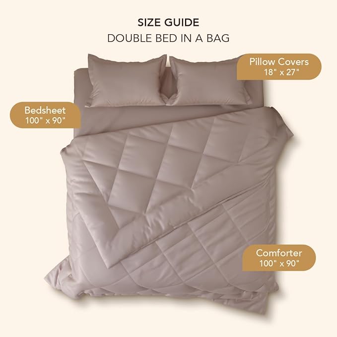 Stoa Paris Satin Bed in A Bag Collection with Double Comforter With 2 Pillow Covers Colour Champagne