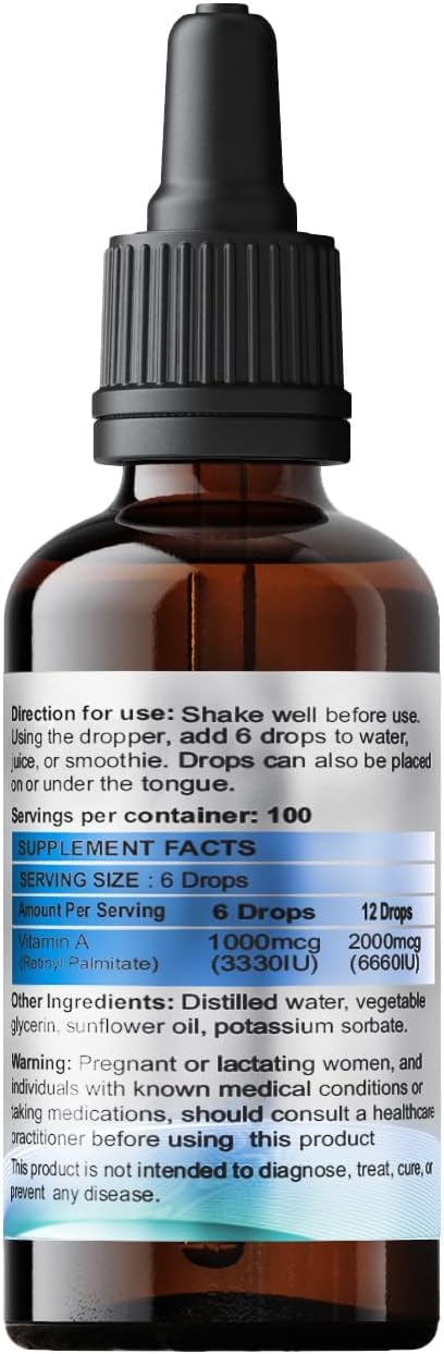METADROPS Vitamin A Liquid Supplement - Retinyl Palmitate, 100 Sublingual Servings for Enhanced Absorption, 50 mililitre