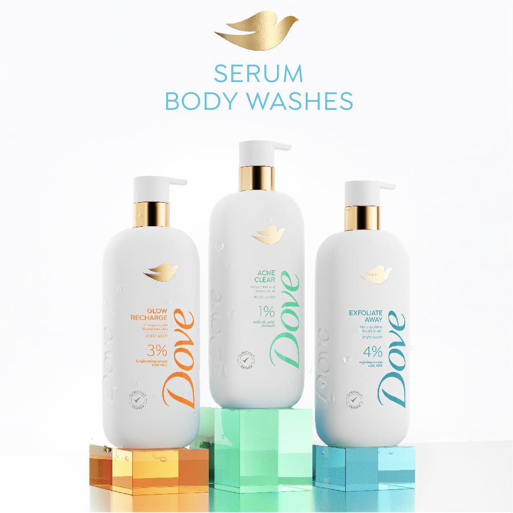 DOVE Exfoliate Away Serum Body Wash, 300 ml, for Refined and Silky Skin, with 4% Refining Serum + AHA, Dermatologist Co-Created, Paraben & SLS Free