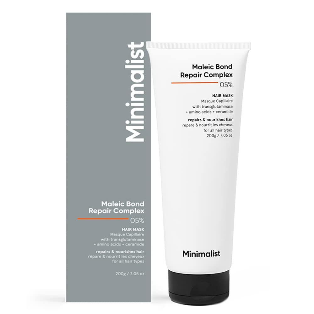 Minimalist Hair Mask For Frizzy Hair, Repairing Dry, Damaged & Dull Hair | Maleic Bond Repair Complex 05% with Transglutaminase, Amino Acids & Ceramides | For Damaged & Treated Hair | Controls Frizzy Hair | For Women & Men | 200 gm