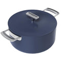 Ember Cookware Arcilla Ceramic Non Stick Dutch Oven 24cm | Metallic Lid | Stainless Steel Handles | Non Toxic Biryani Pot | Blue