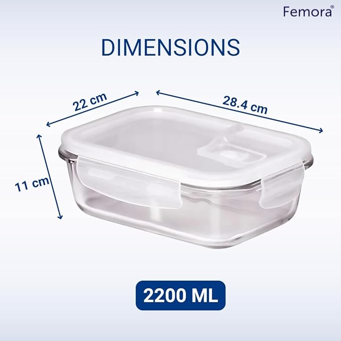 Femora Borosilicate Glass Containers for Kitchen | Storage Box for Kitchen With Air Vent Lid | Set of 1 | 2200 Ml