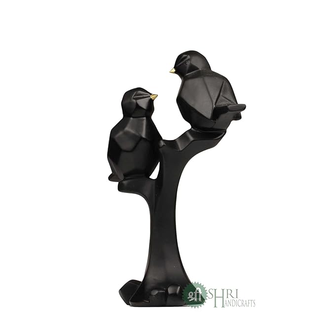 Indicast 8" Inch Abstract Black Pair of Bird on Tree Sculpture Figurine Handicraft Home Desk Decor | Black