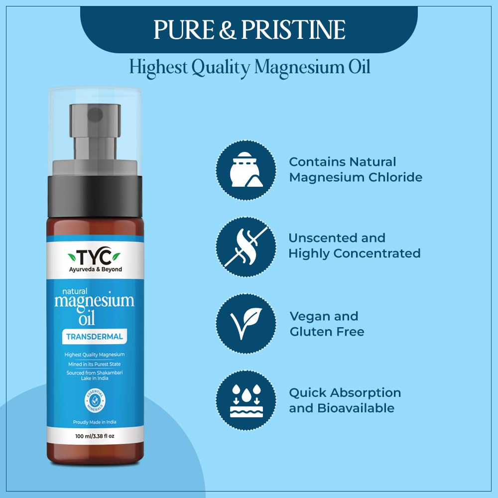 TYC-Trust Your Choice Natural Magnesium Oil Mist Spray, Muscle Relaxant, Reduces Fatigue, Relieves Foot Tension, Helps in Better Sleep, For Men and Women 100 ml