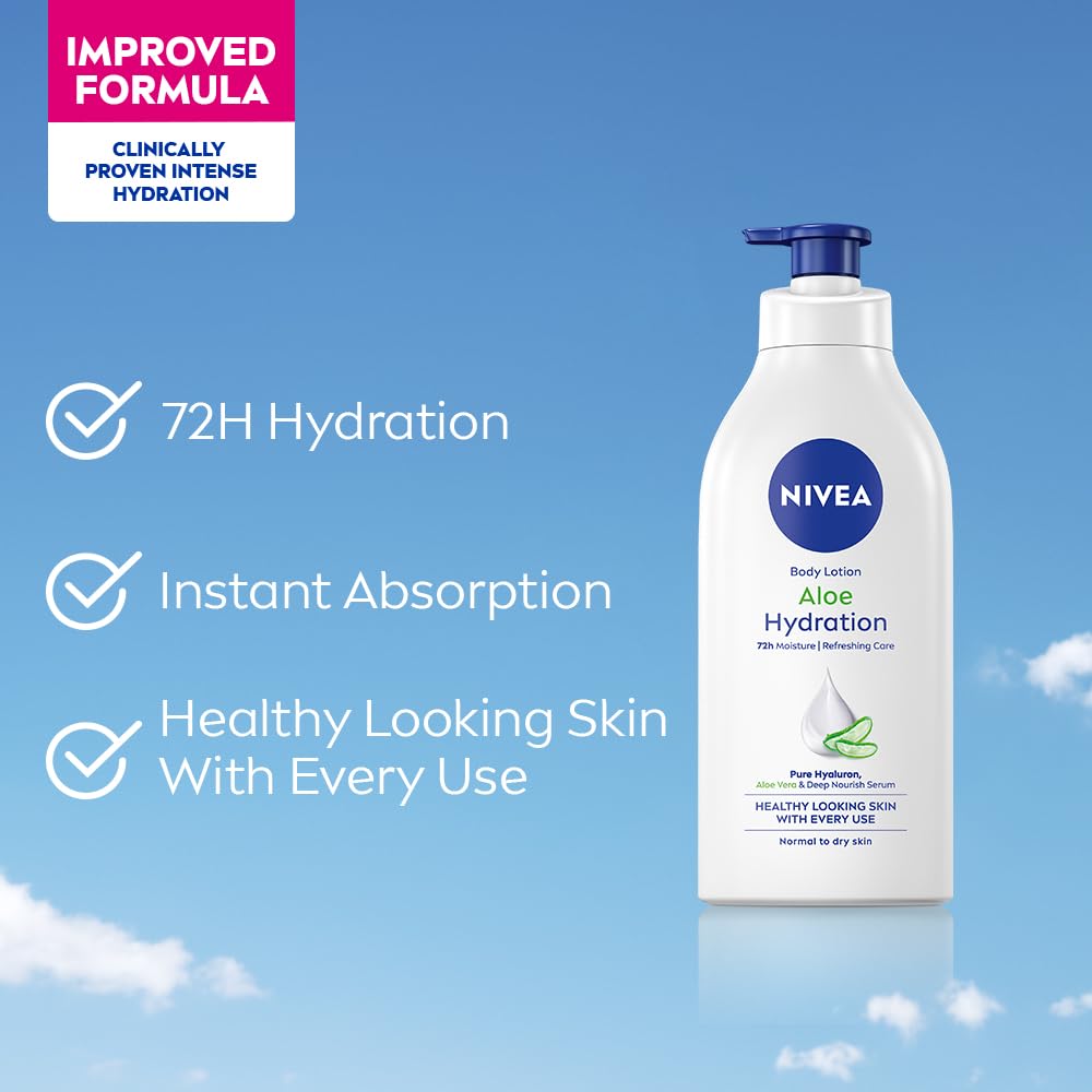 NIVEA Aloe Hydration Body Lotion 600 ml | 72 H Moisturization | Refreshing | Non Sticky Feel | With Goodness of Aloe Vera For Instant Hydrating In Summer | For Men & Women