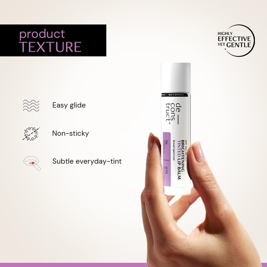 Deconstruct Brightening Tinted with SPF 50 | For Dark, Pigmented, Dry, Flaky Lip | SPF 50 for Sun Damage and Discoloration | Lip Balm for Glossy Buttery Soft Pink Lips | For Women & Men - (4.2g)