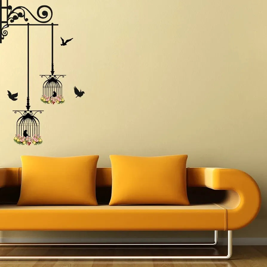 God & God's Hanging Birds Cage With Flowers Wall Sticker PVC Vinyl 50 cm x 70 cm