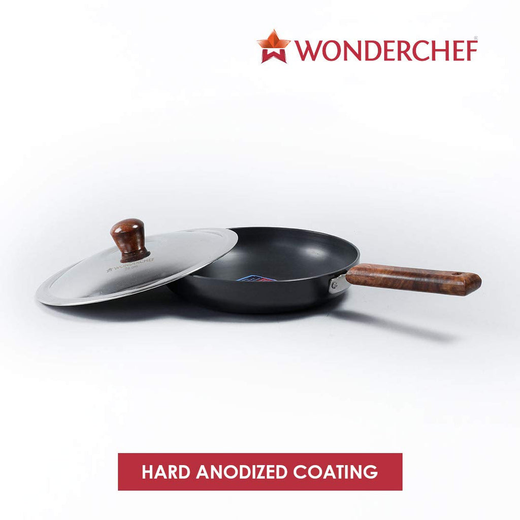 Wonderchef Ebony Hard-anodised Aluminium Fry Pan | 24cm Frying Pan Non Stick