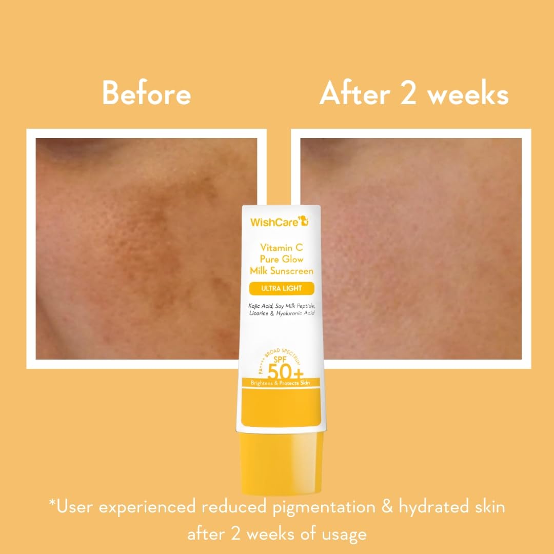 WishCare Super Bright Vitamin C Face Serum and Vitamin C Pure Glow Milk Sunscreen with SPF 50 PA+++(30ml + 50ml), All Skin Type