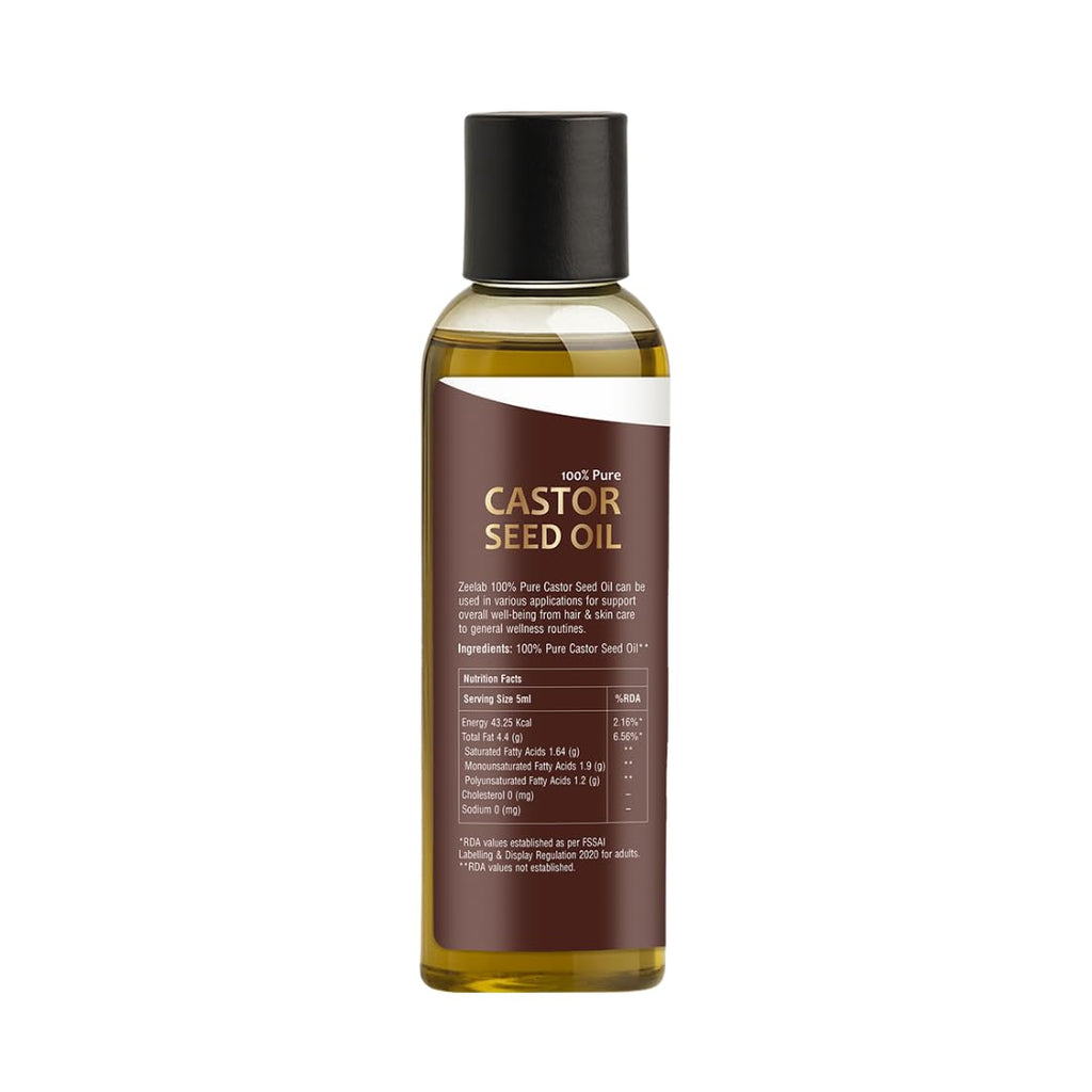 Zeelab Castor Seed Oil 200ml | 100% Pure Cold Pressed | Castor Oil for Skin, Hair Growth, Dandruff, Cleansing & Massage | Multipurpose Herbal Oil for Men & Women