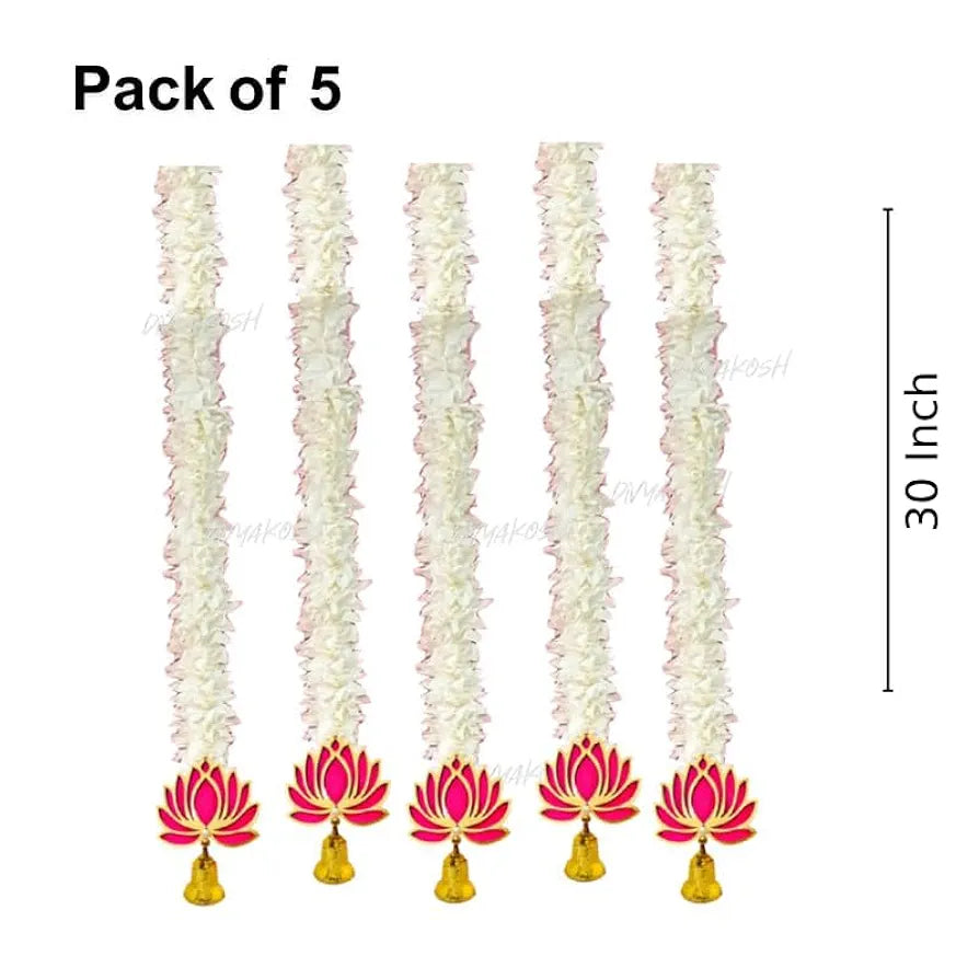 Lotus Hanging White Artificial Flowers 5 Strings Floral Wall Hangings Lotus W/ Bell Style 5 Ft Each-152.4 Cm