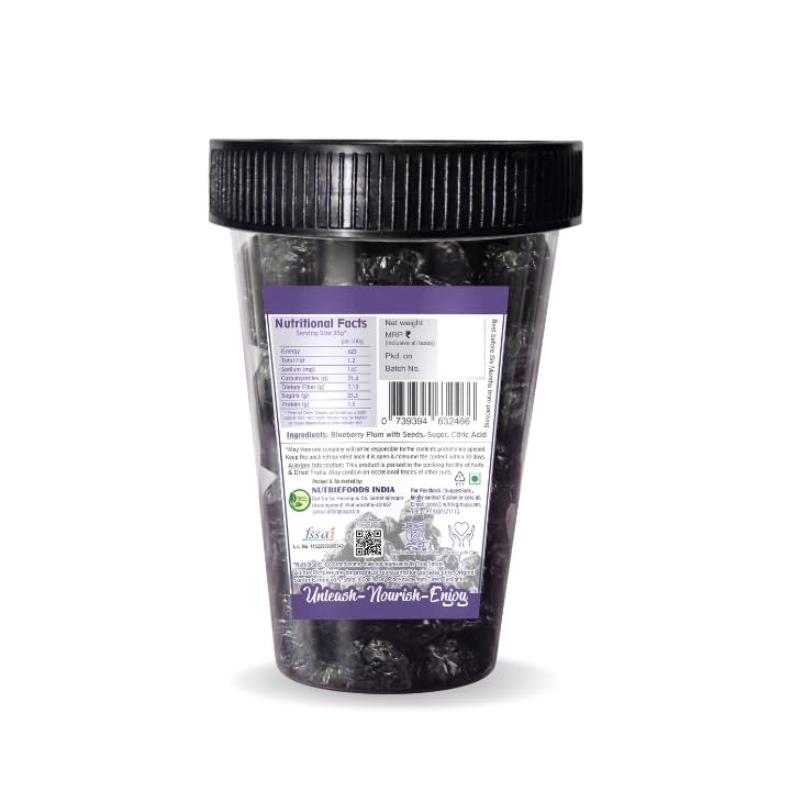 Nutriefoods Premium Blueberry Plum | No added artificial colors, flavors | 100% Natural Dried Fruit | With Seeds, Pack of 250g