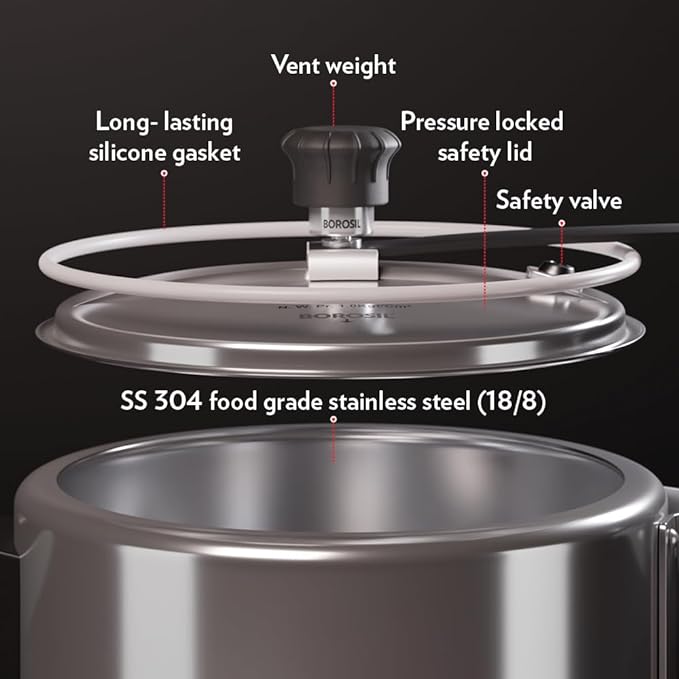 Borosil Triply Induction Base Inner Lid Stainless Steel Pressure Cooker | 3.5 Litres