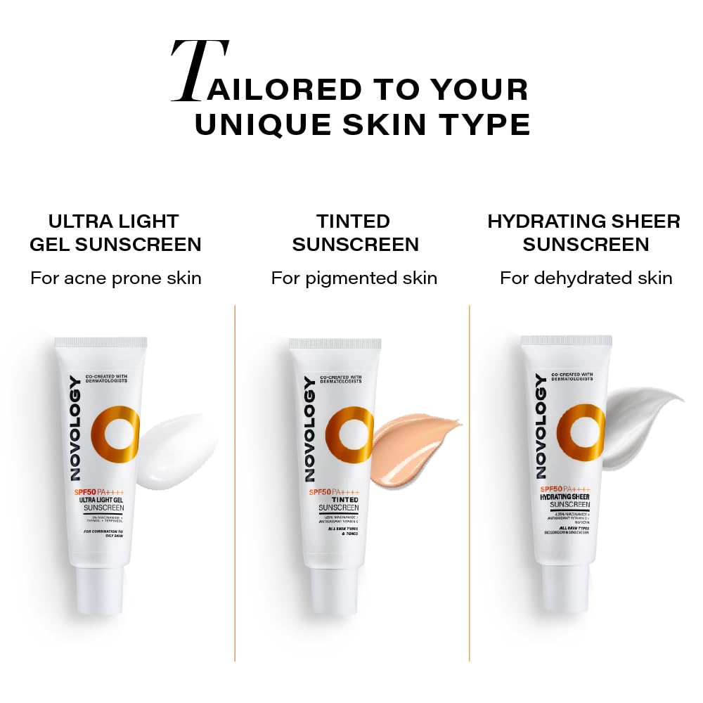 Novology SPF50 PA++++ Ultra Light Gel Sunscreen | Non-Greasy, Quick Absorbing, Invisible Finish | 50 g