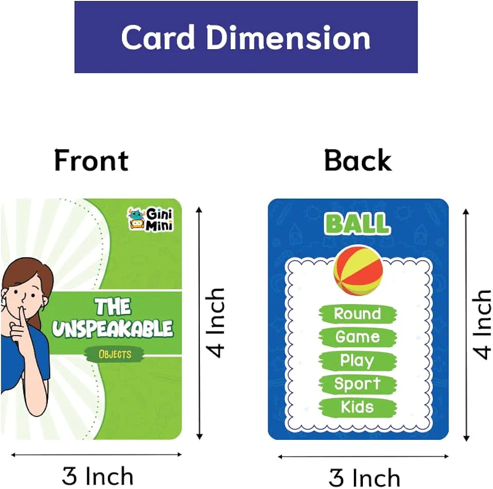 GiniMini The Unspeakable Word Guessing Game for Kids Aged 5 Plus Fast-Paced Educational and Party Game 90 Cards One Minute Sand Timer and Manual Improves Vocabulary Communication and Thinking Skills