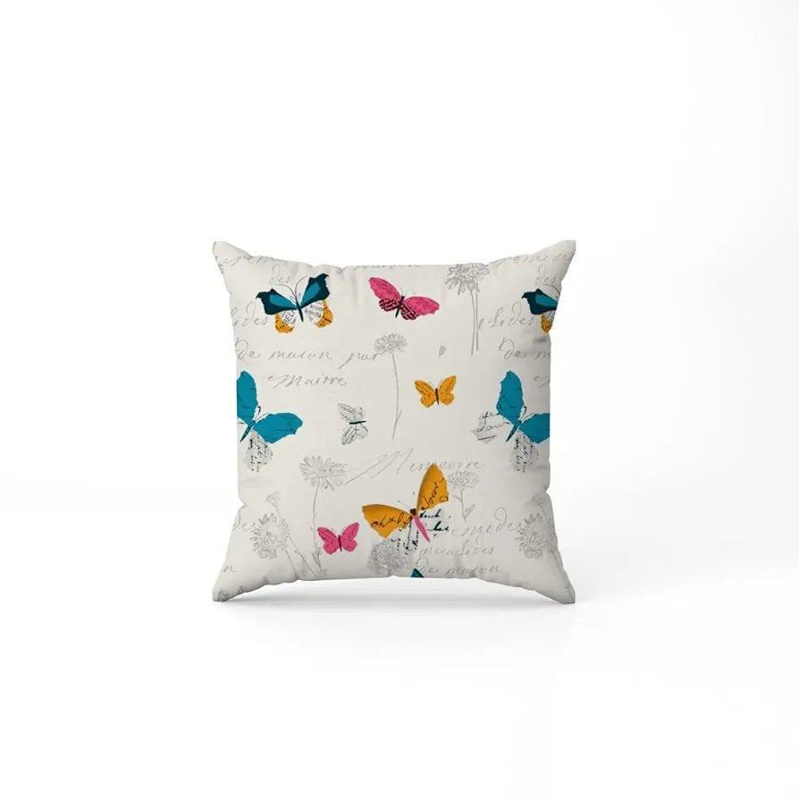 Urban Space Decorative Cotton Cushion Cover Set of 3 Cushion Covers for Sofa, Bedroom Butterfly Multicolor