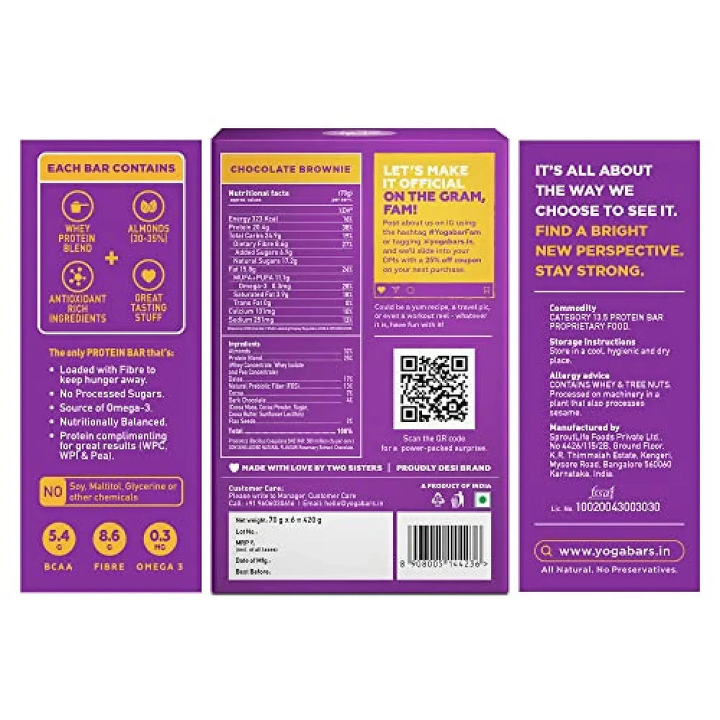 Yogabar Chocolate Brownie 20g Protein Bar - 420 gms