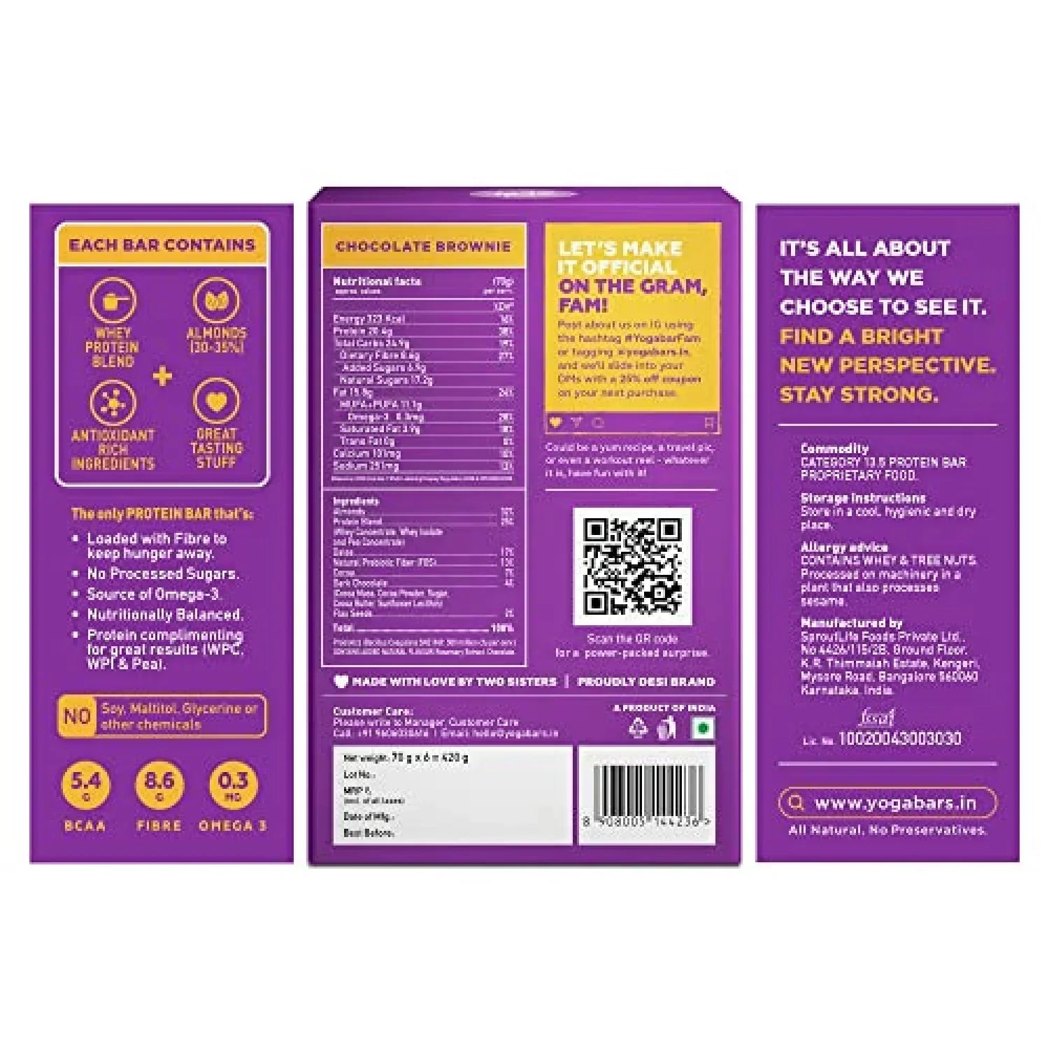Yogabar Chocolate Brownie 20g Protein Bar - 420 gms