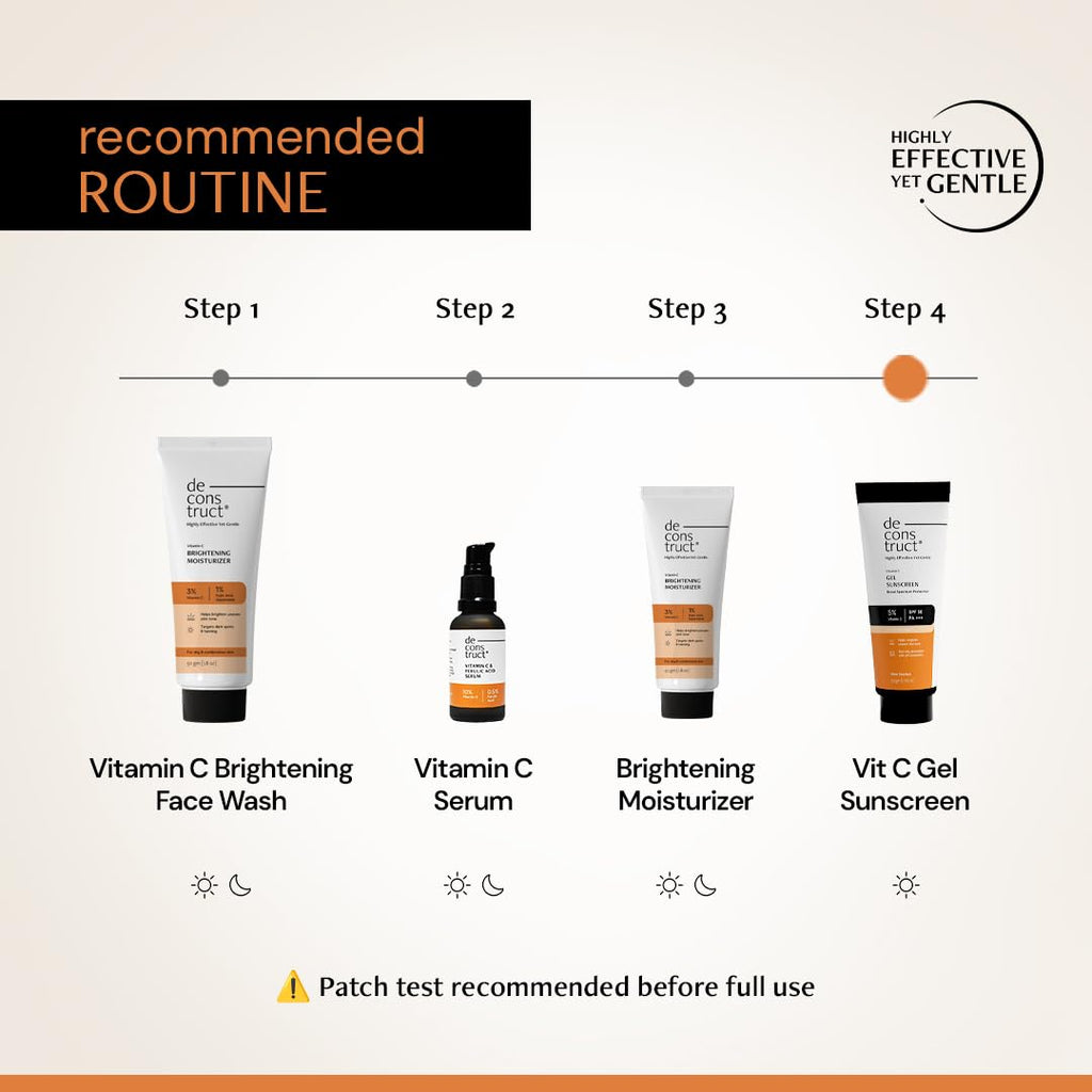 Deconstruct 5% Vitamin C Gel Sunscreen In Vivo Tested SPF 50 PA+++ | Brightens uneven skin tone | Gel based face sunscreen for oily, combination and normal skin | Matte, No White Cast, Lightweight - 50g