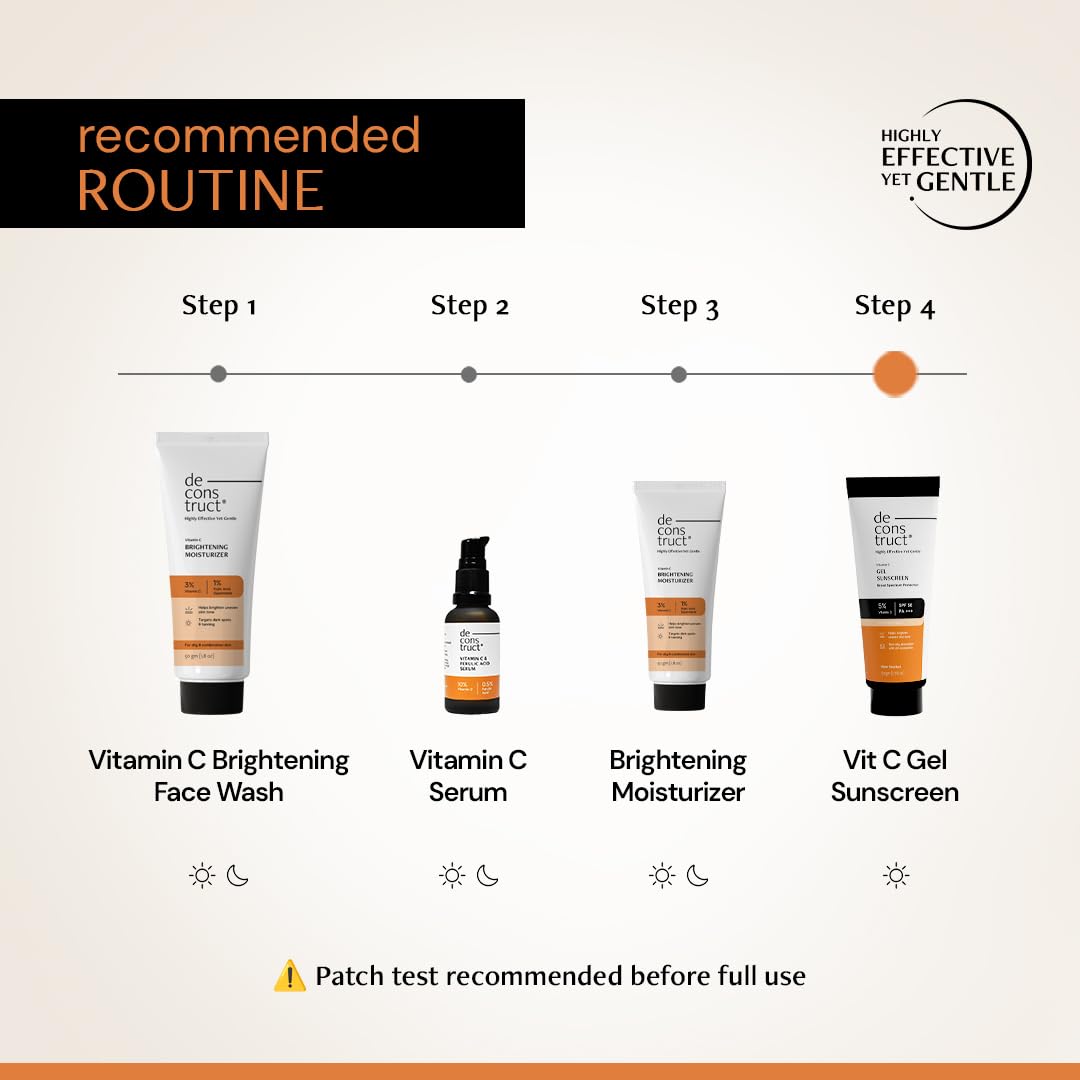 Deconstruct 5% Vitamin C Gel Sunscreen In Vivo Tested SPF 50 PA+++ | Brightens uneven skin tone | Gel based face sunscreen for oily, combination and normal skin | Matte, No White Cast, Lightweight - 50g
