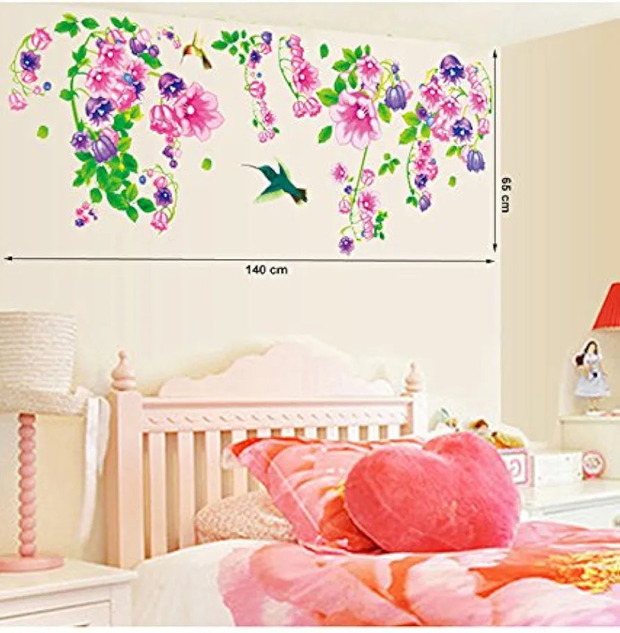 Decals Design Beautiful Bell Flowers and Humming Birds Wall Sticker